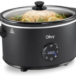 Beste slowcooker 6 liter Olvy Slow Cooker Keramische Binnenpan Gezond Koken | 1 Stuk | 6L keramische pan, touchscreen | 24u timer & ontdooien | PFAS-vrij glas elektrische slowcooker kookpan maaltijdprep